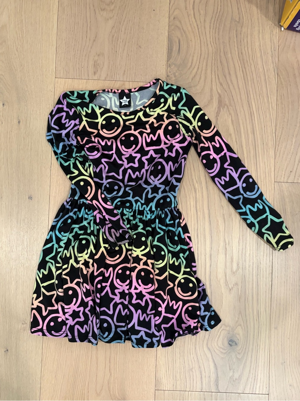 Pixielane Rainbow Smiley Long-Sleeve Dress